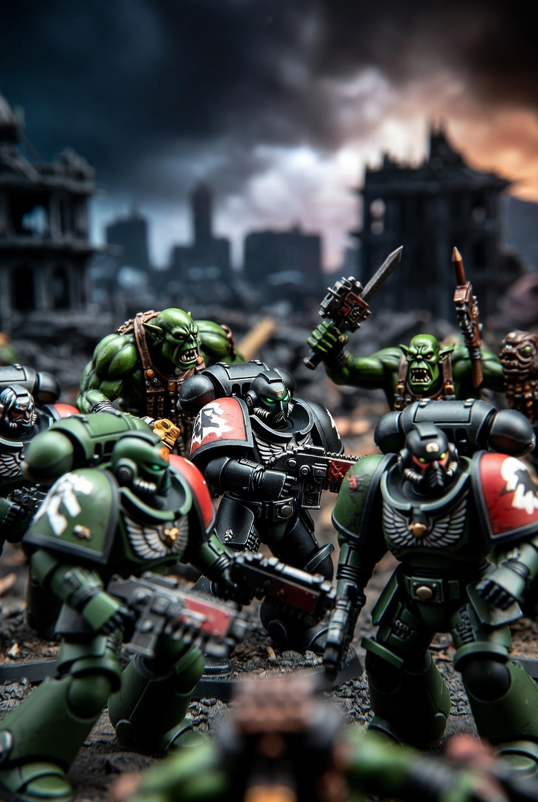 Orks clashing with Space Marines on the battlefield